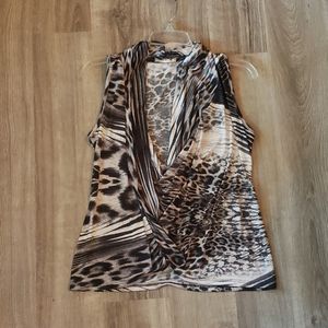 Gray/white low cut cowl neck blouse size medium